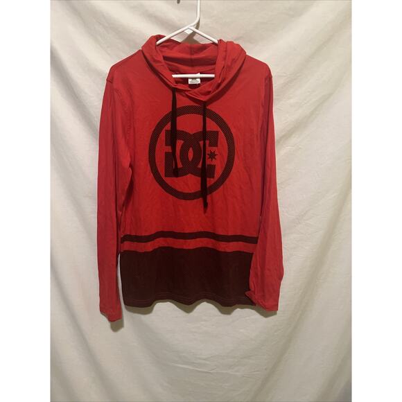 Mens DC Hooded Long Sleeve Shirt Deep Red/Black Logo Size Medium NWT Skater - Picture 1 of 13
